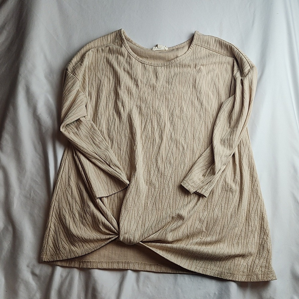 Como Blu Textured Knit Top Twist Hem Beige Women's Size Extra Large